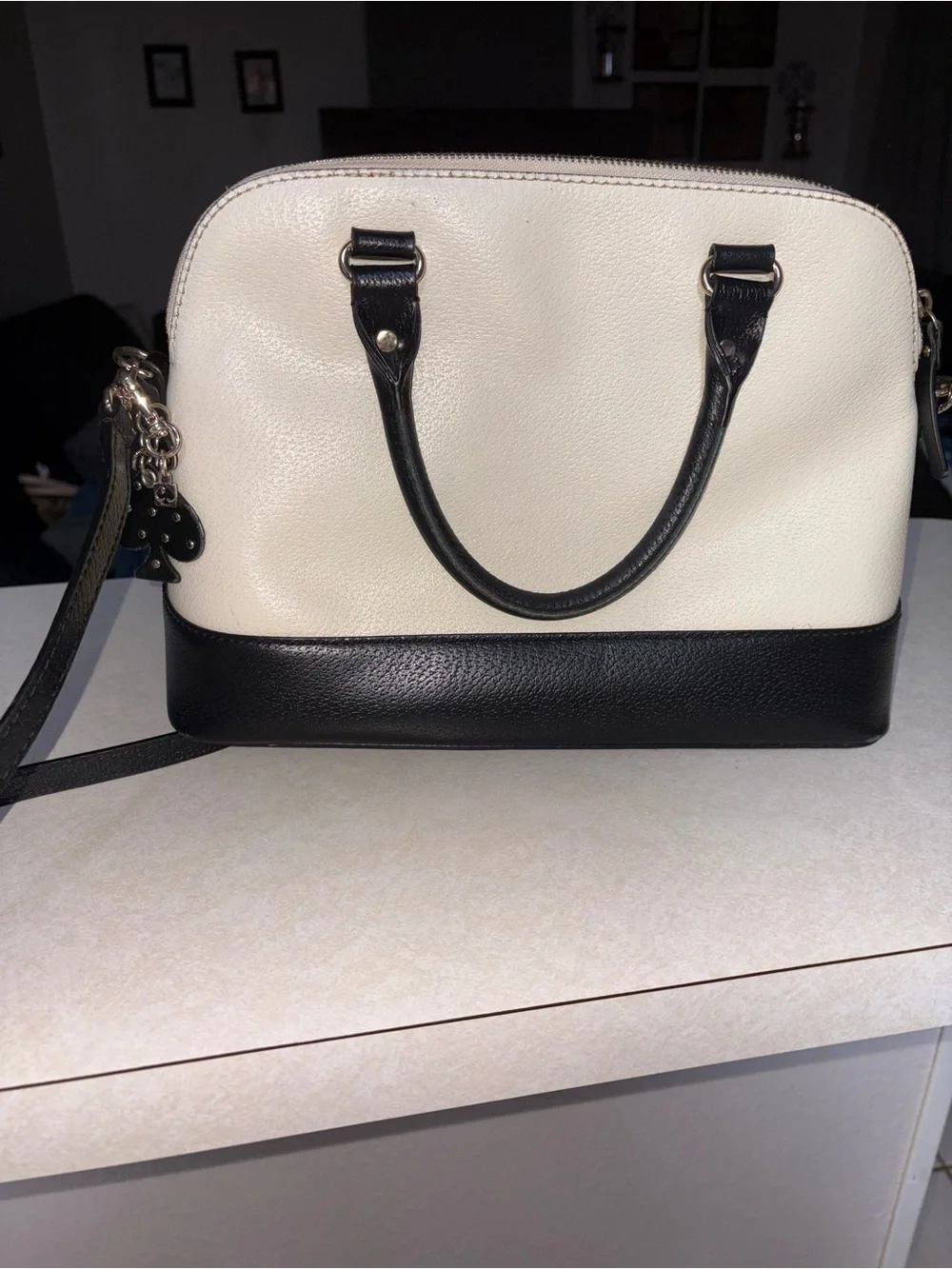 kate spade Cream and Black Dome Satchel with Crossbody Strap